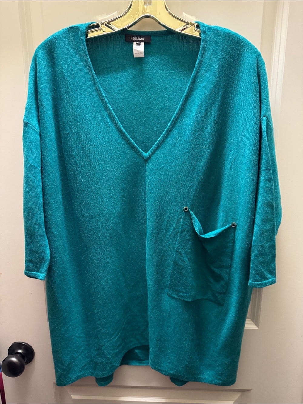 Kerisma Teal V-Neck Oversized Pocket Sweater